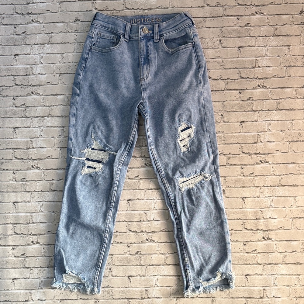 Justice Light Wash Distressed Boyfriend Jeans